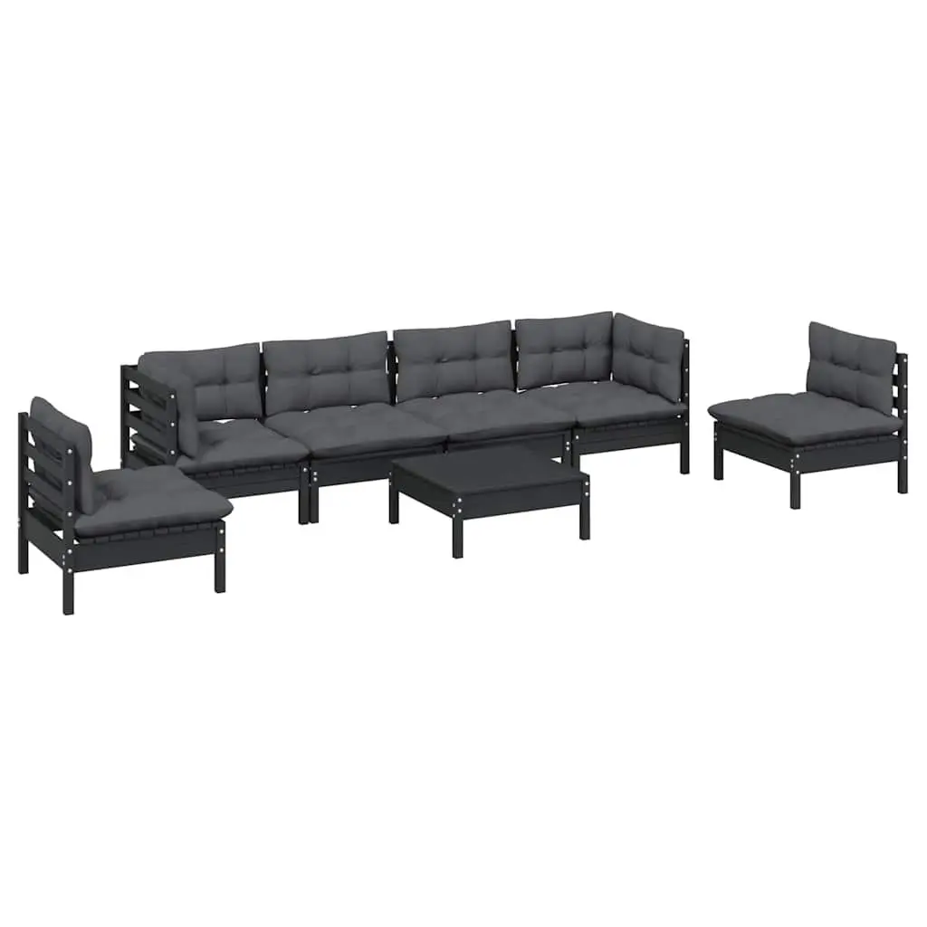 7 Piece Garden Lounge Set Solid Pinewood Black Outdoor Patio Furniture