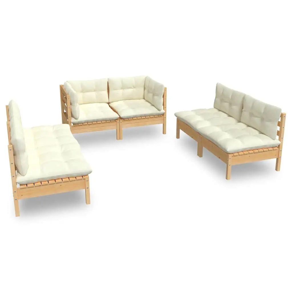 6 Piece Modular Outdoor Furniture Set Solid Pinewood with Cream Cushions for Garden and Patio
