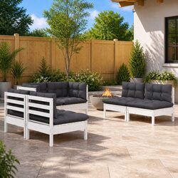 Practical 6 Piece Garden Lounge Set with White Cushions