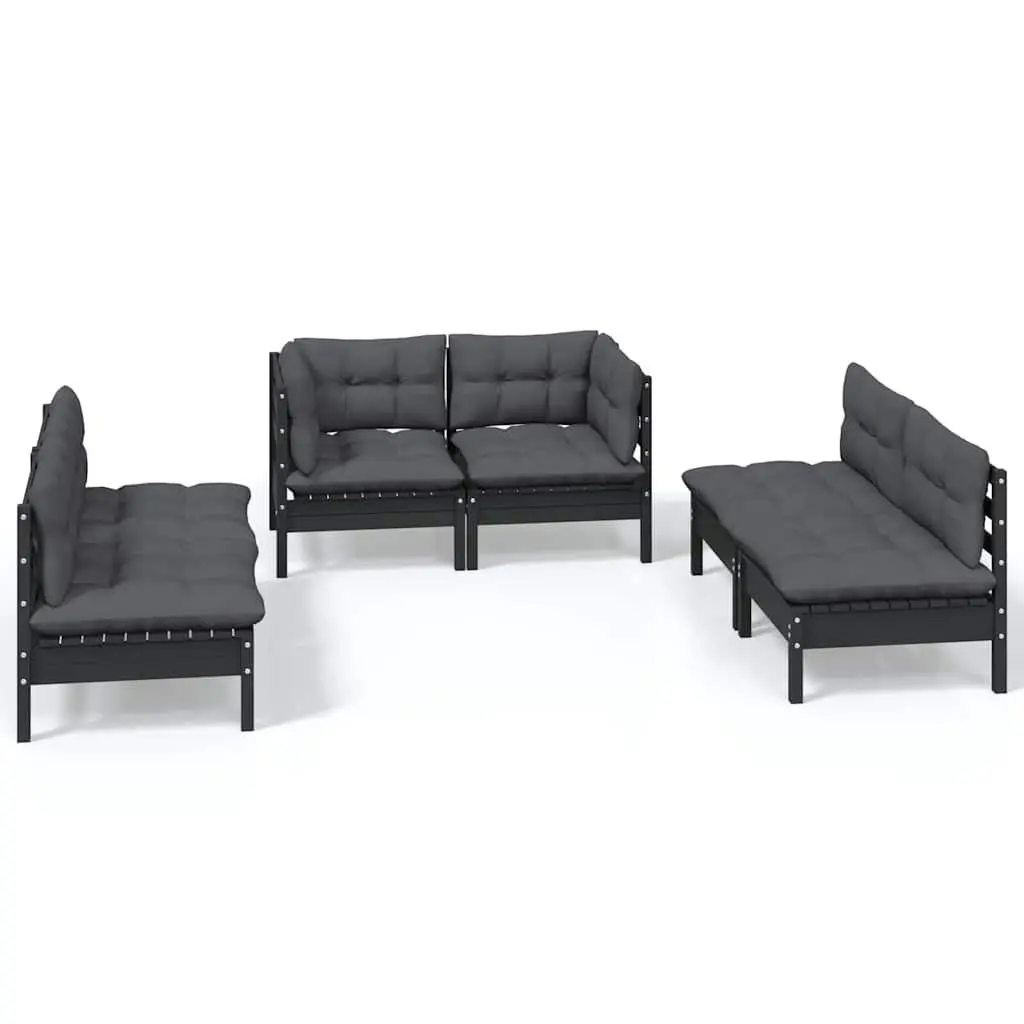 Garden Lounge Set 6 Piece Outdoor Furniture Patio Seating with Cushions Black
