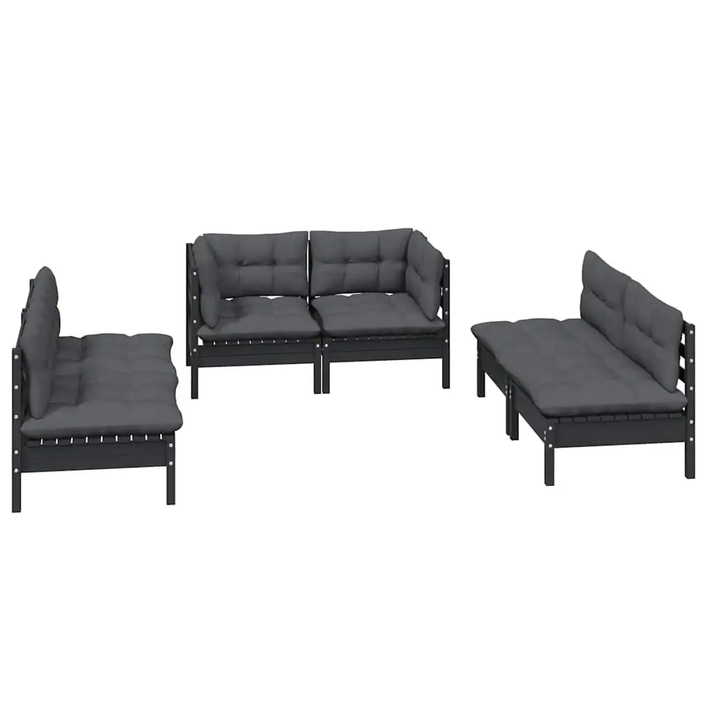 Garden Lounge Set 6 Piece Outdoor Furniture Patio Seating with Cushions Black