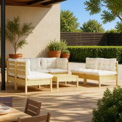 7 Piece Garden Lounge Furniture Set for Outdoor Spaces with Cream Cushions