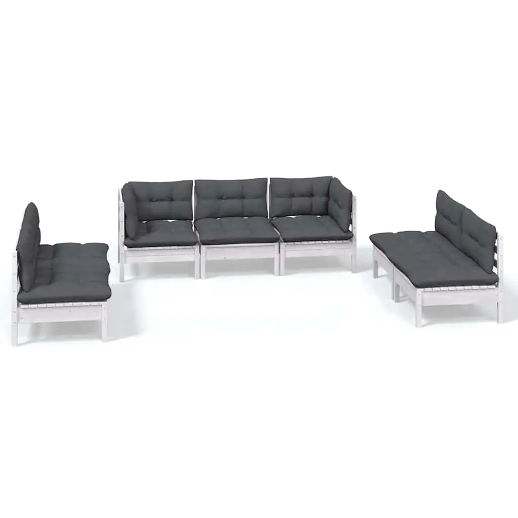 Outdoor Lounge Set Modular 7 Piece White Solid Pinewood with Cushions