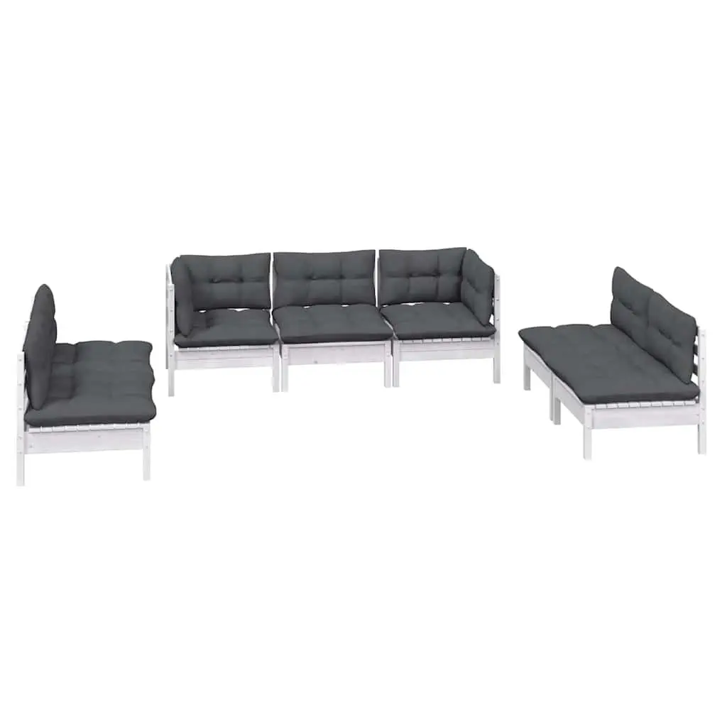 Outdoor Lounge Set Modular 7 Piece White Solid Pinewood with Cushions