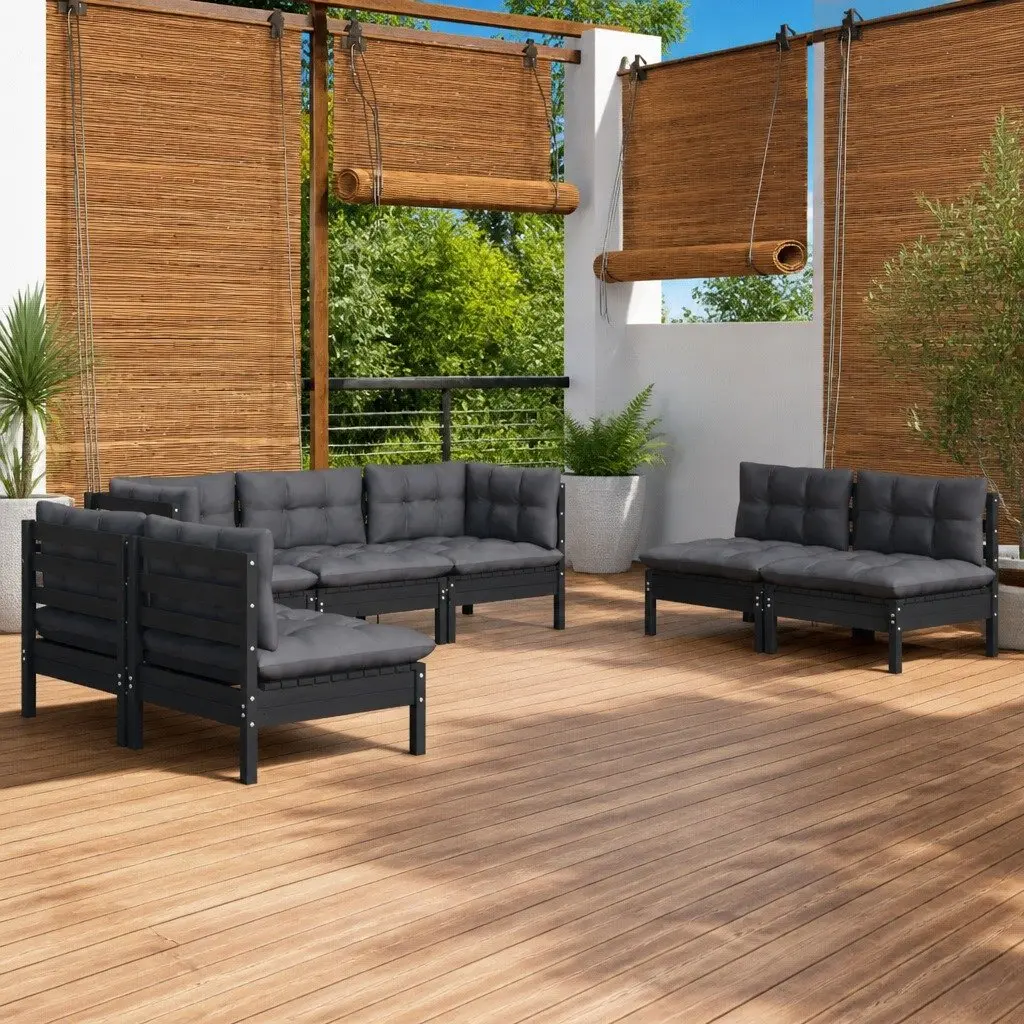 Garden Lounge Set Modular Outdoor Patio Furniture Solid Pinewood 7 Piece Black with Cushions