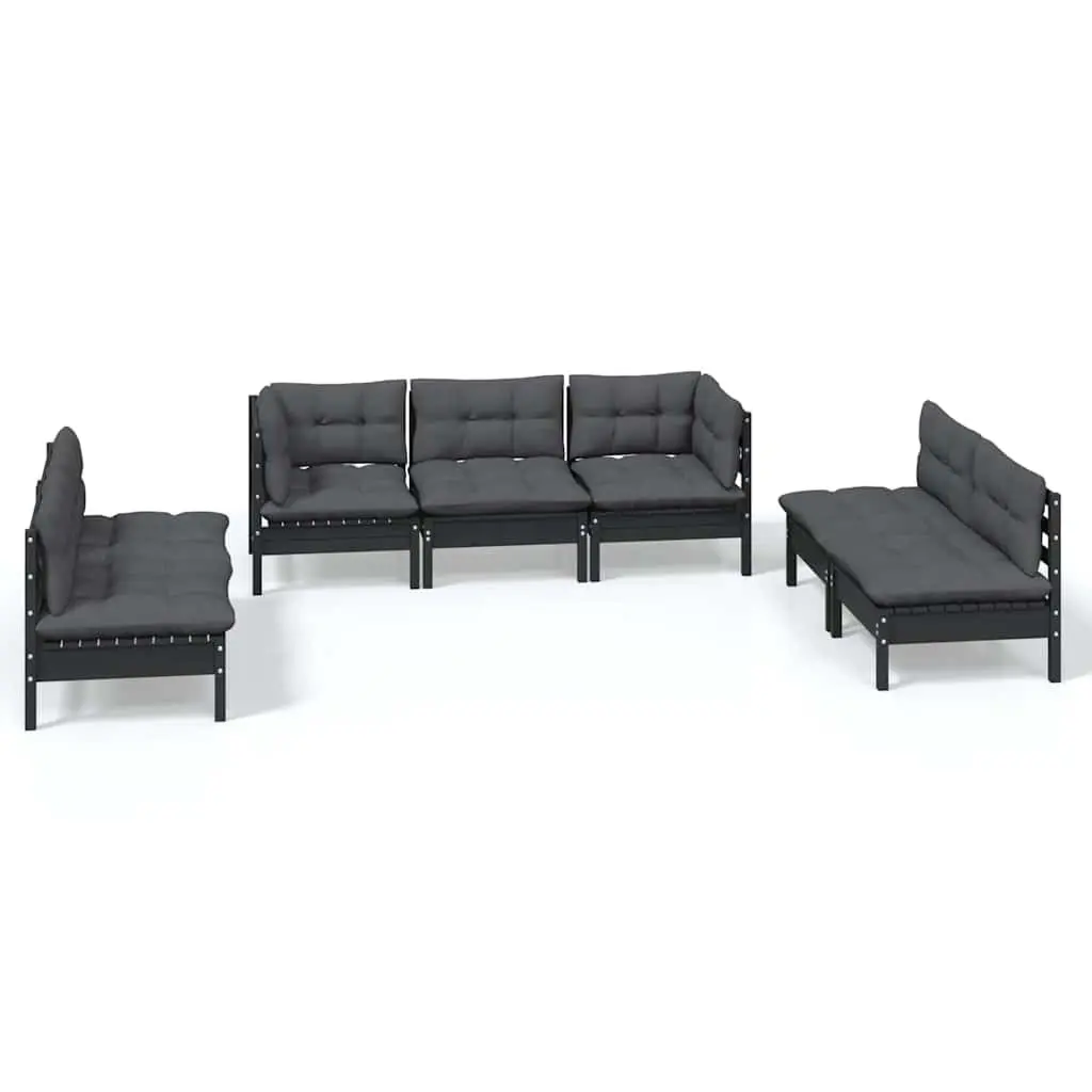 Garden Lounge Set Modular Outdoor Patio Furniture Solid Pinewood 7 Piece Black with Cushions