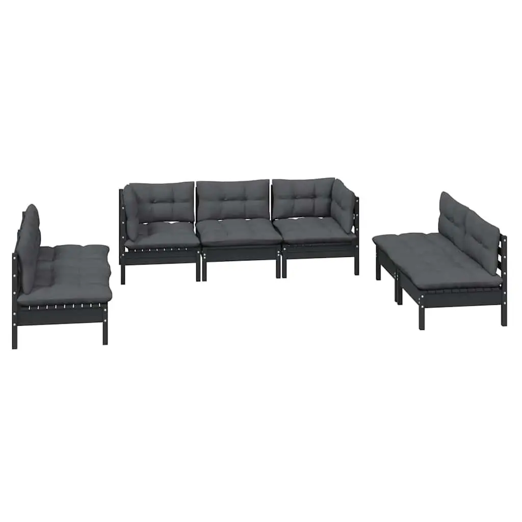 Garden Lounge Set Modular Outdoor Patio Furniture Solid Pinewood 7 Piece Black with Cushions