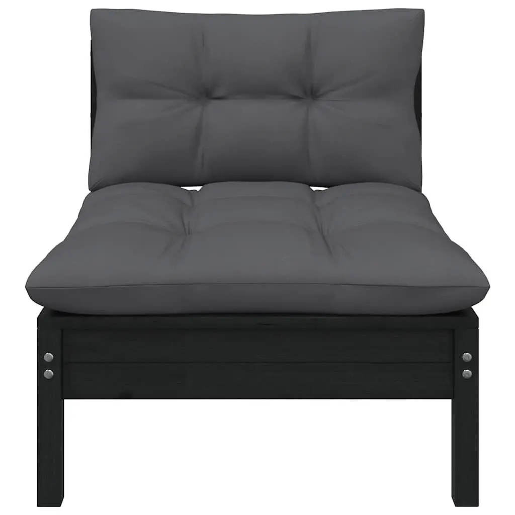 Garden Lounge Set Modular Outdoor Patio Furniture Solid Pinewood 7 Piece Black with Cushions