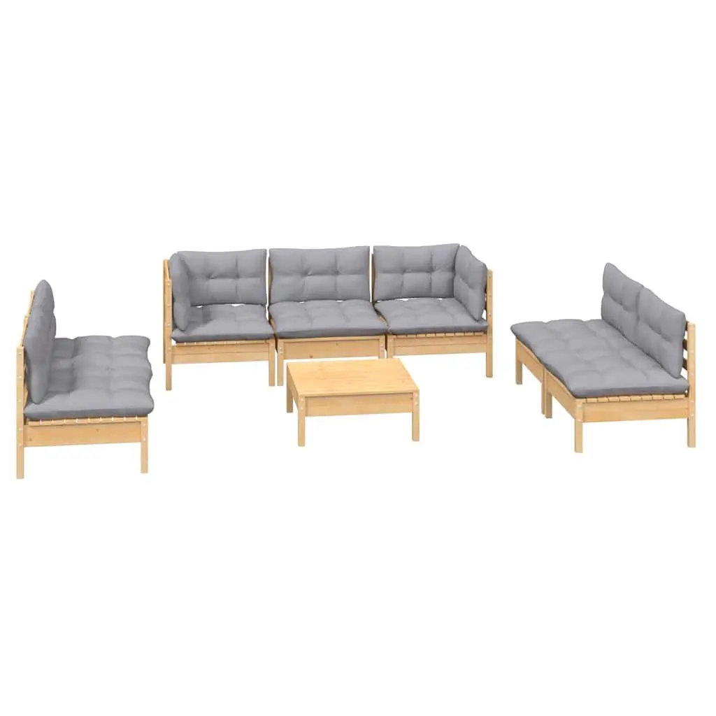Garden Lounge Set Solid Pinewood 8 Piece Outdoor Patio Furniture Grey Cushions Modular