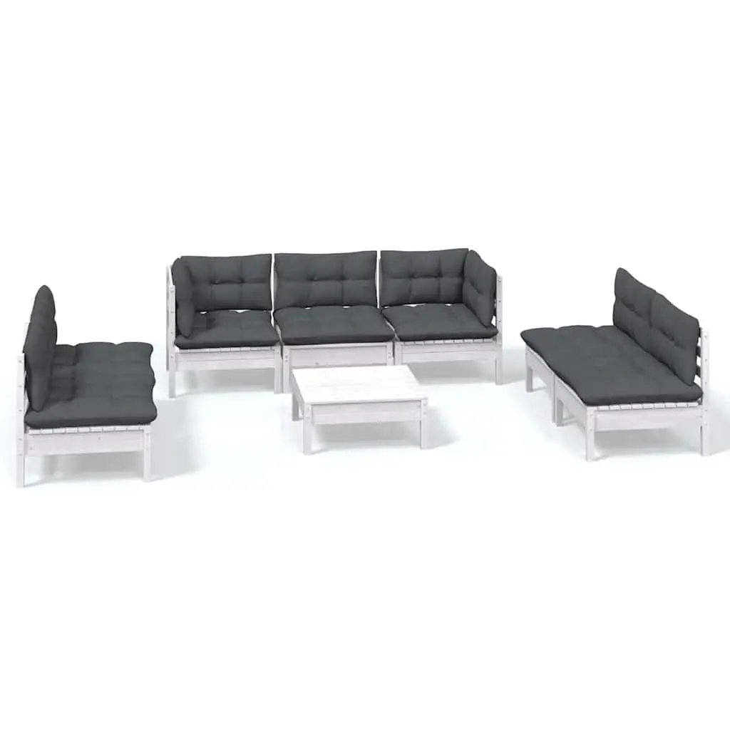 8 Piece Modular Garden Lounge Set Solid Pinewood Construction White with Cushions
