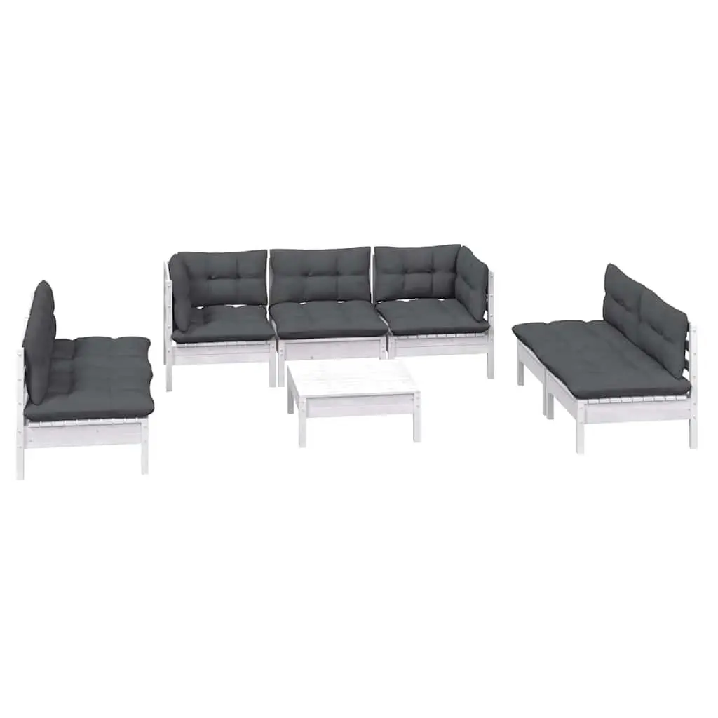 8 Piece Modular Garden Lounge Set Solid Pinewood Construction White with Cushions
