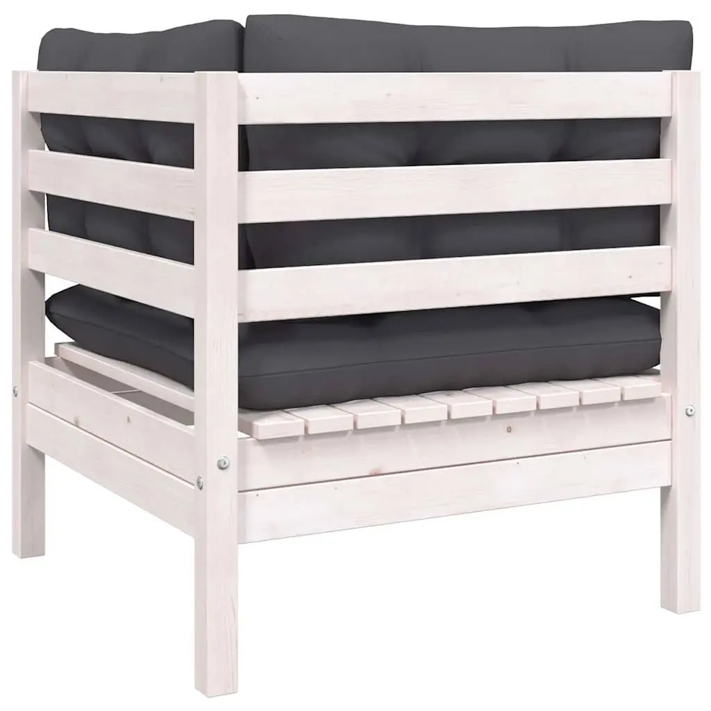 8 Piece Modular Garden Lounge Set Solid Pinewood Construction White with Cushions