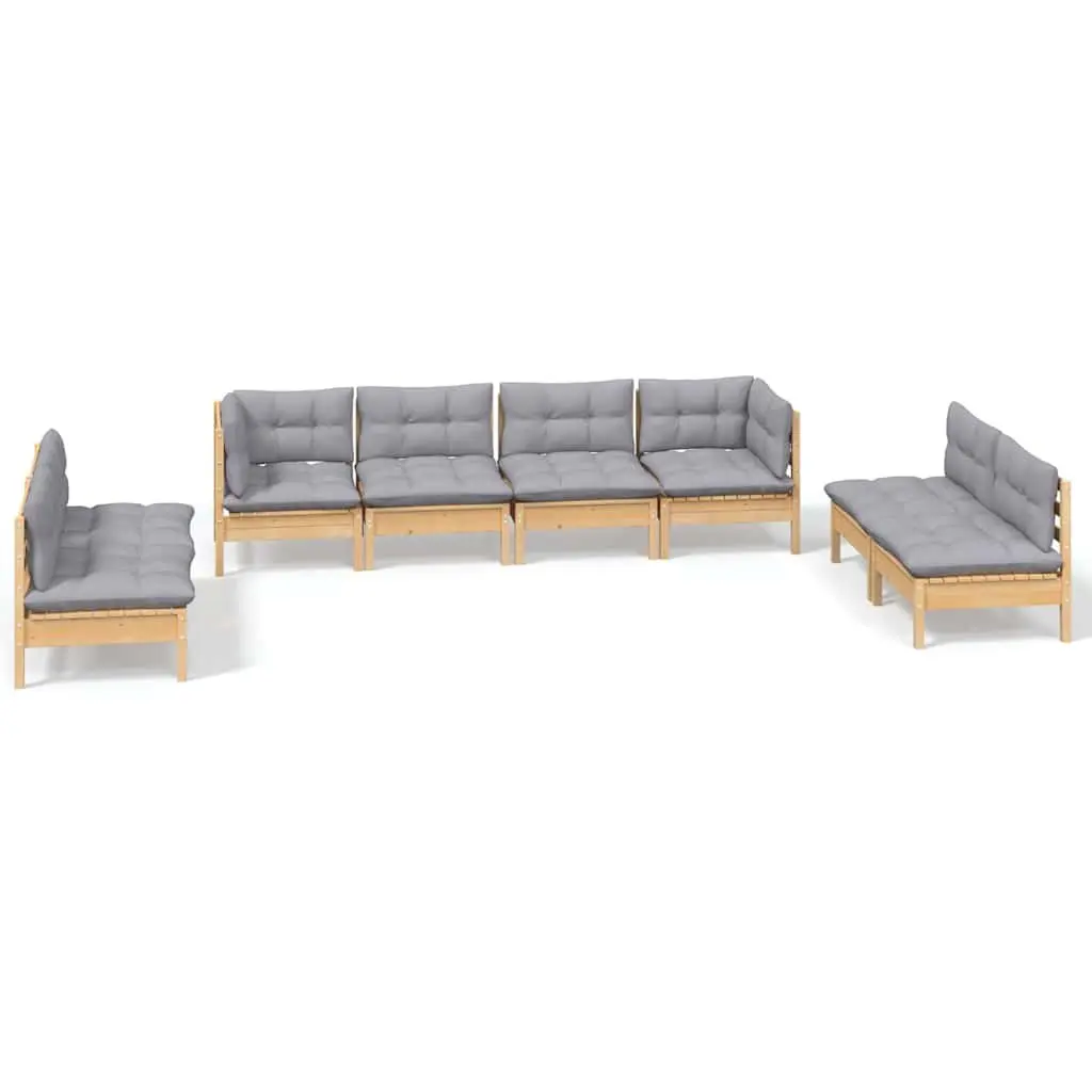 Garden Lounge Set 8 Pieces Solid Pinewood Outdoor Patio Furniture with Grey