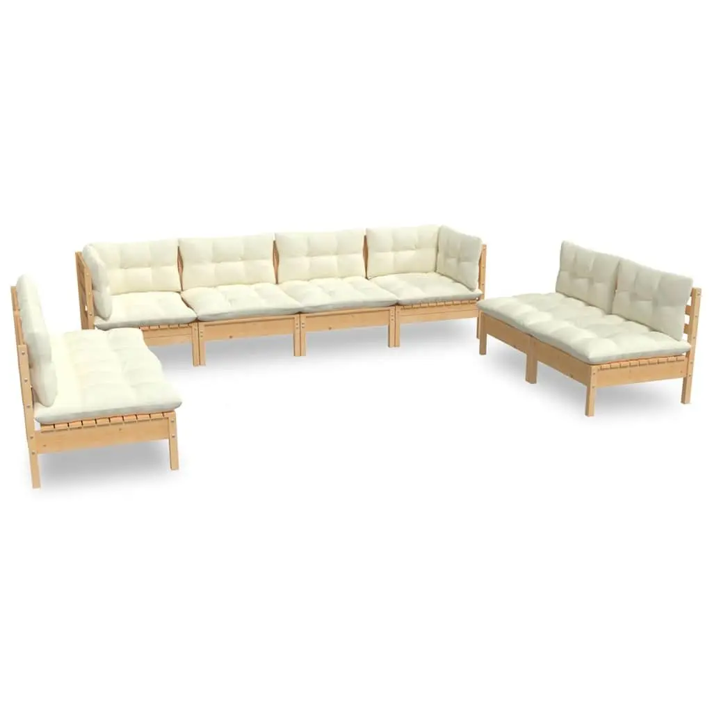 Garden Lounge Set 8 Piece Outdoor Patio Furniture Modular Pinewood Cream
