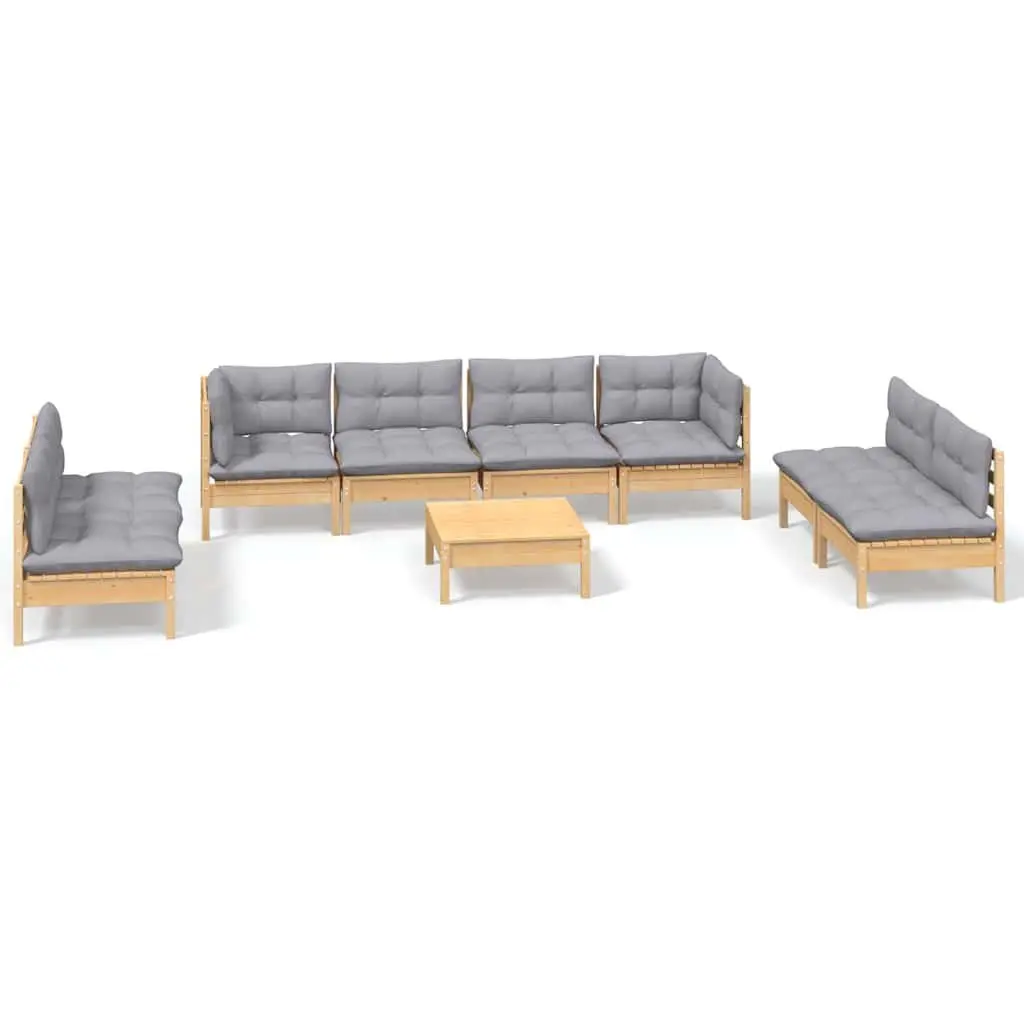 9 Piece Garden Lounge Set Solid Pinewood Grey Cushions Outdoor Patio Furniture