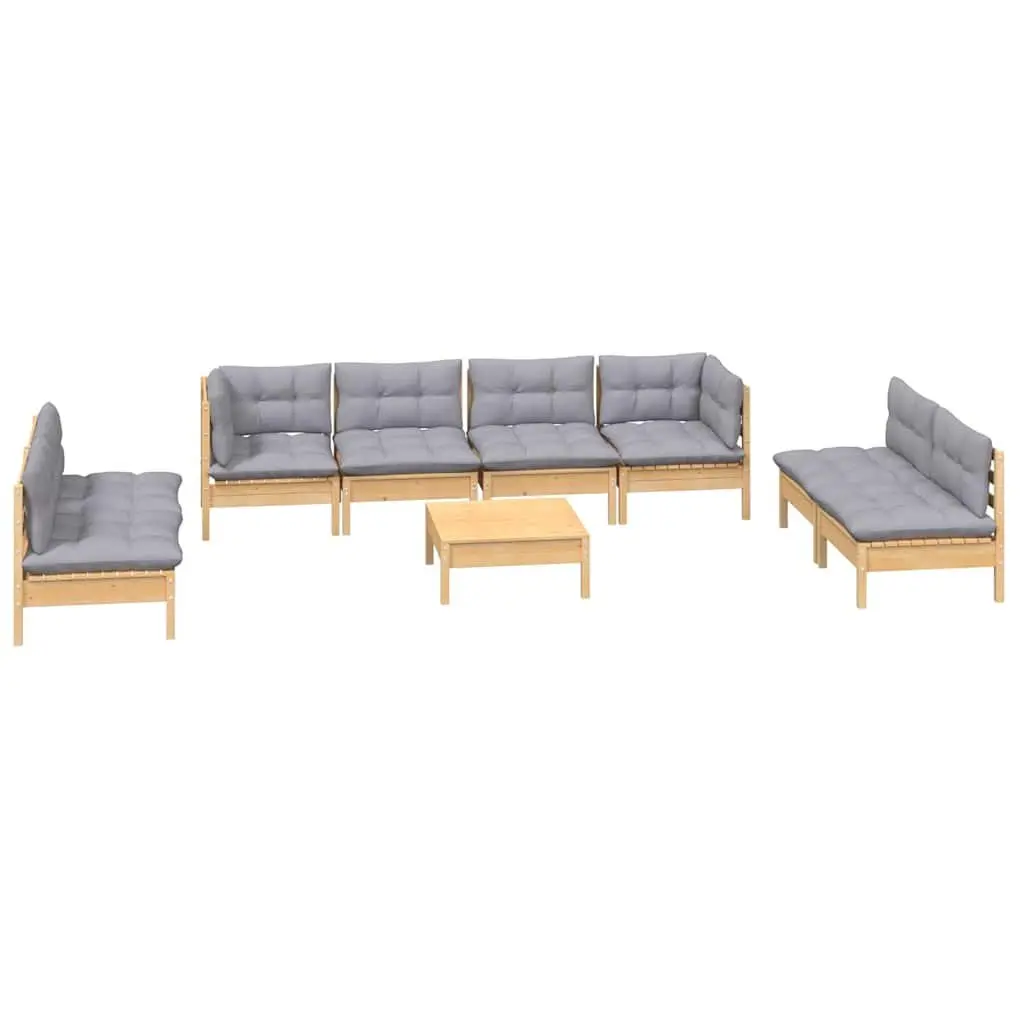 9 Piece Garden Lounge Set Solid Pinewood Grey Cushions Outdoor Patio Furniture