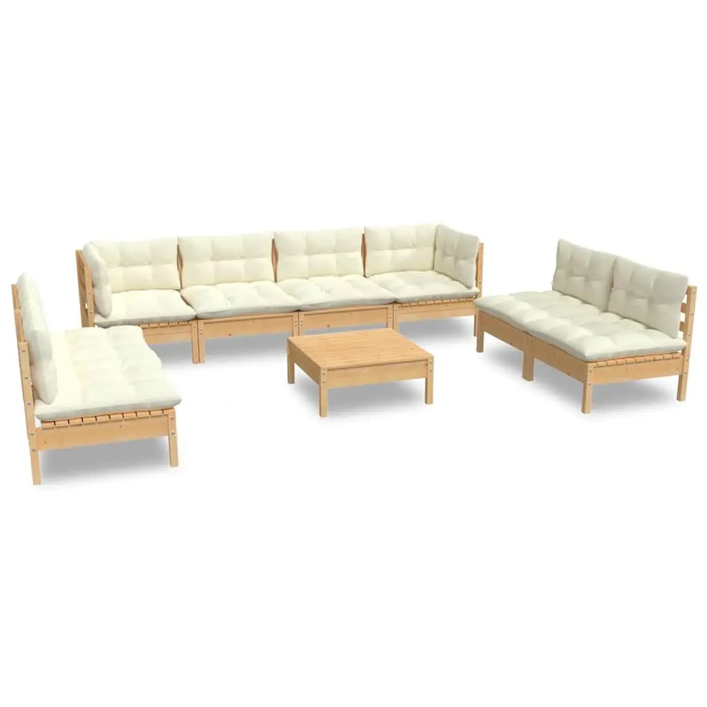 9 Piece Modular Garden Lounge Set Outdoor Furniture with Cream Cushions Solid Pinewood