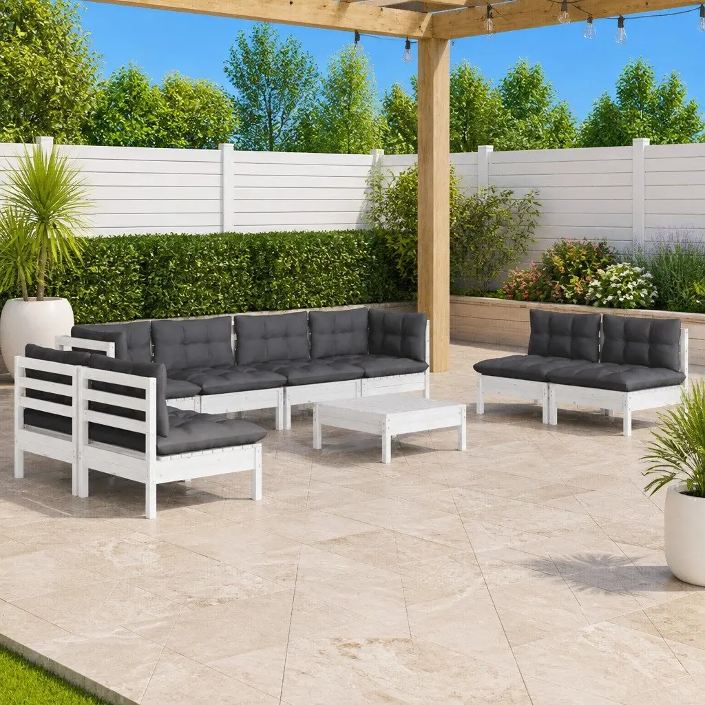 Garden Lounge Set 9 Piece Outdoor Patio Furniture with Cushions Pinewood White