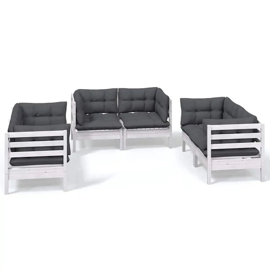 Garden Lounge Set Solid Pinewood 6 Piece Modular Outdoor Patio Furniture White