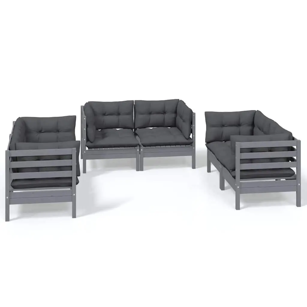 6 Piece Outdoor Lounge Set Modular Pinewood Furniture Grey with Cushions