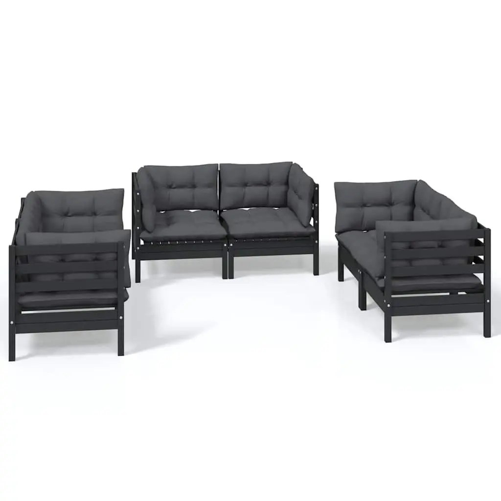 Garden Lounge Set 6 Piece Outdoor Patio Furniture with Cushions Pinewood Black