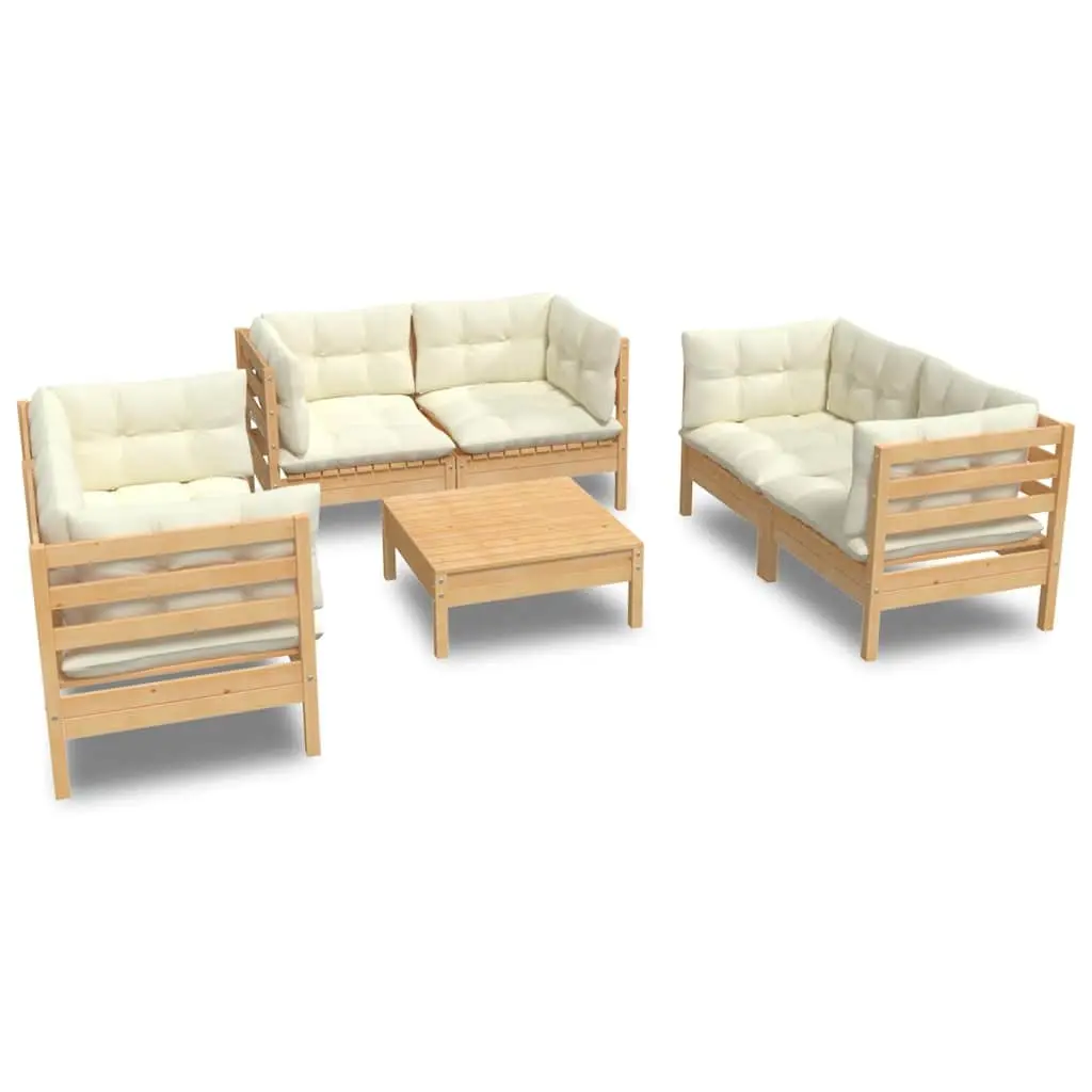 Garden Lounge Set Solid Pinewood 7 Piece Modular with Cream Cushions