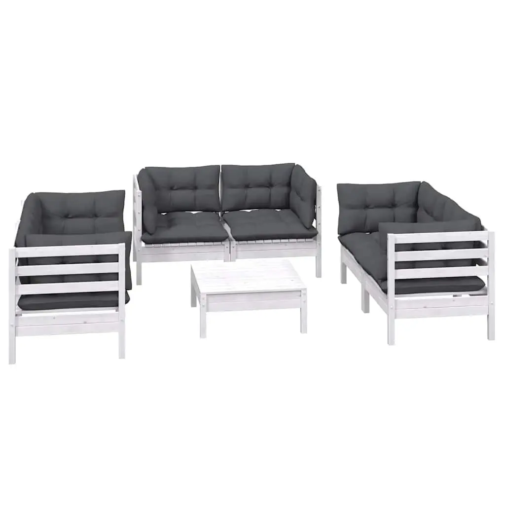 Garden Lounge Set Solid Pinewood 7 Piece Outdoor Furniture White