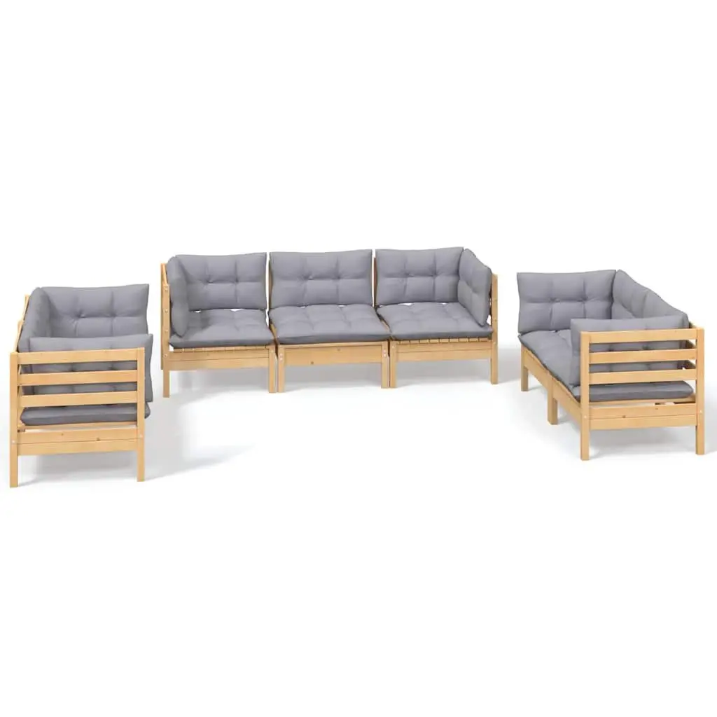 Garden Lounge Set Solid Pinewood 7 Piece Outdoor Patio Furniture Grey Cushions Modular Sofa