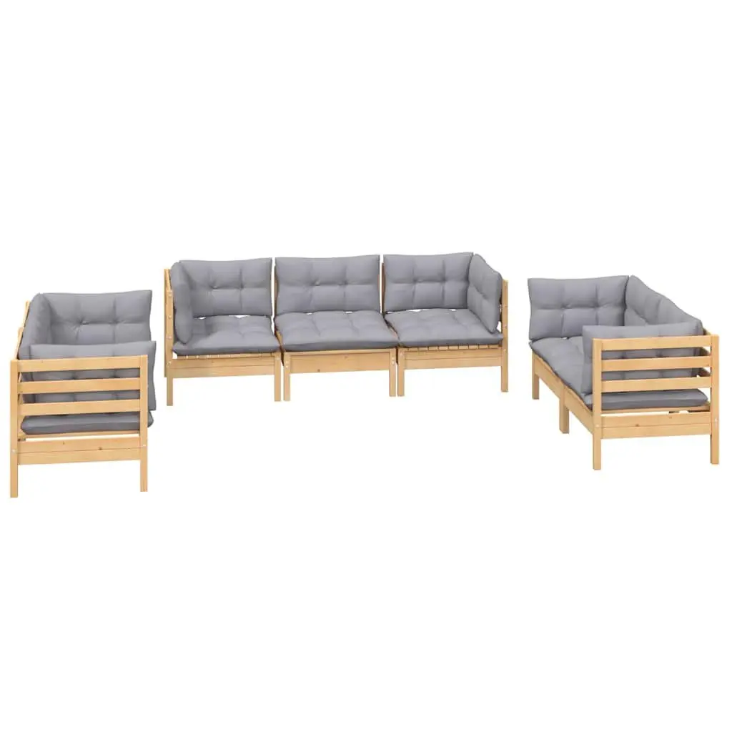Garden Lounge Set Solid Pinewood 7 Piece Outdoor Patio Furniture Grey Cushions Modular Sofa