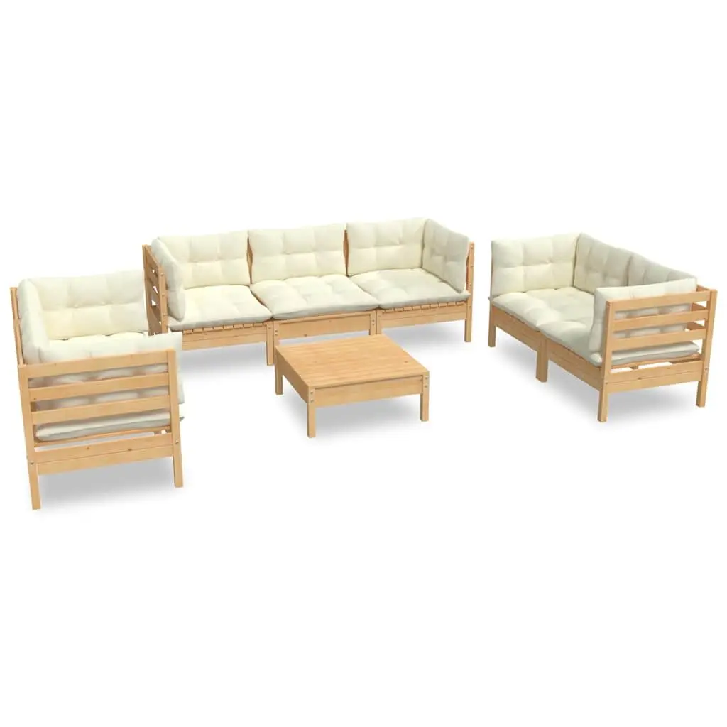 8 Piece Modular Garden Lounge Set Cream Cushions Solid Pinewood Outdoor Furniture
