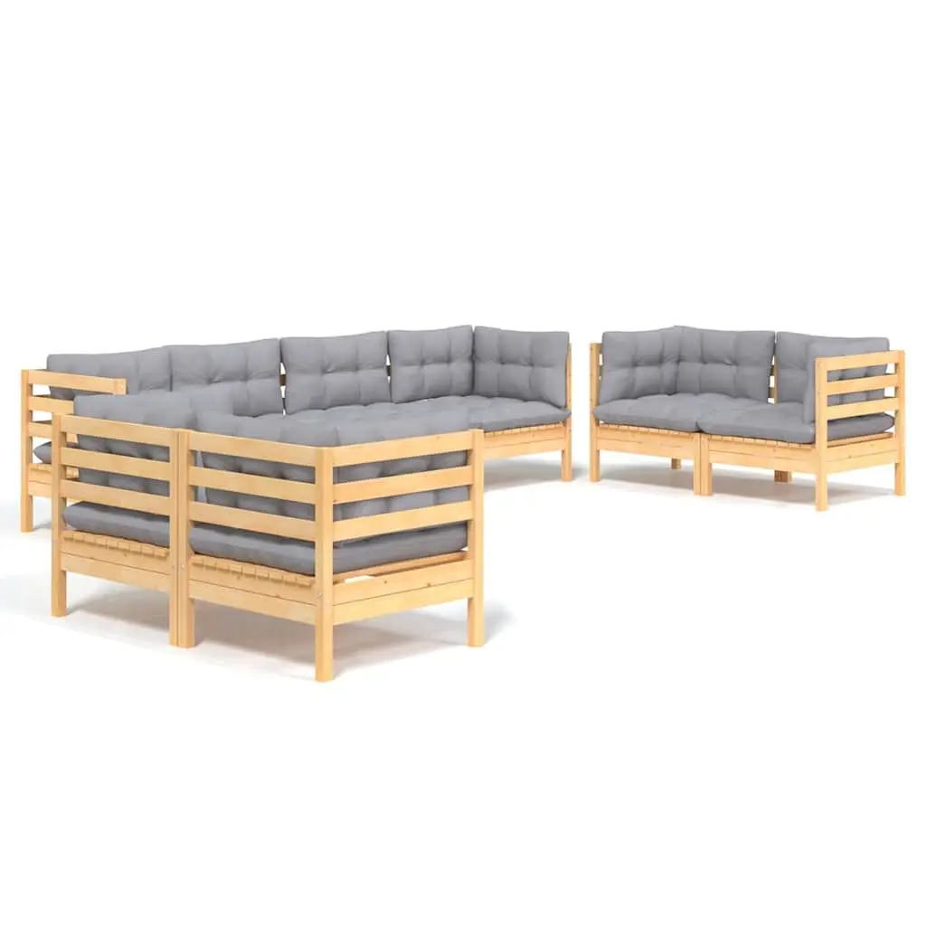 Garden Lounge Set Solid Pinewood 8 Piece Outdoor Patio Furniture with Grey Cushions