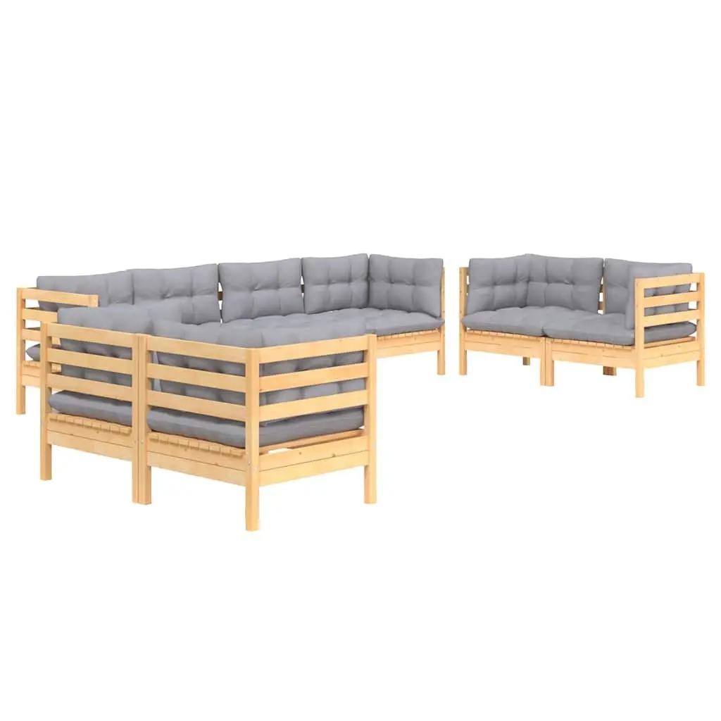 Garden Lounge Set Solid Pinewood 8 Piece Outdoor Patio Furniture with Grey Cushions