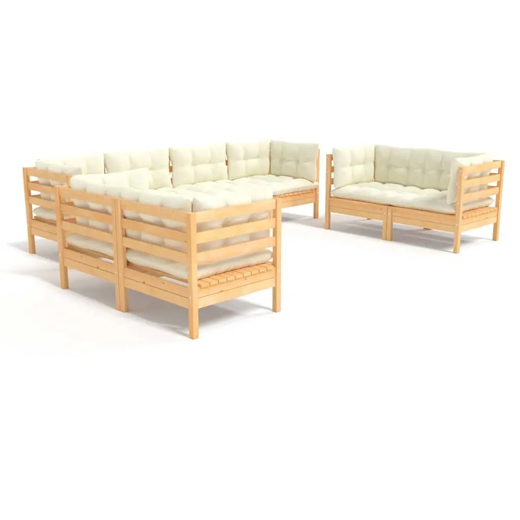 8 Piece Modular Garden Lounge Set Solid Pinewood Cream Cushions Outdoor Patio Furniture