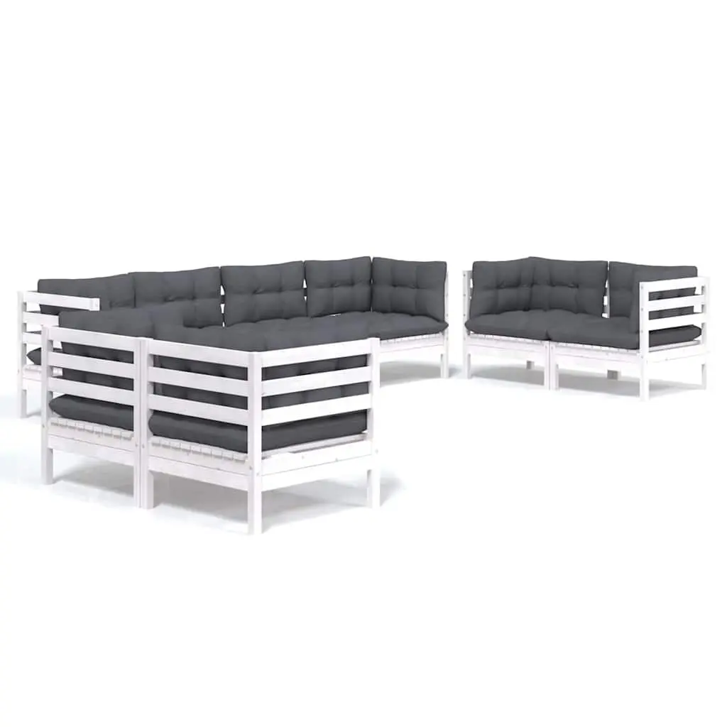 8 Piece Outdoor Lounge Set Solid Pinewood White Modular Garden Furniture with Cushions
