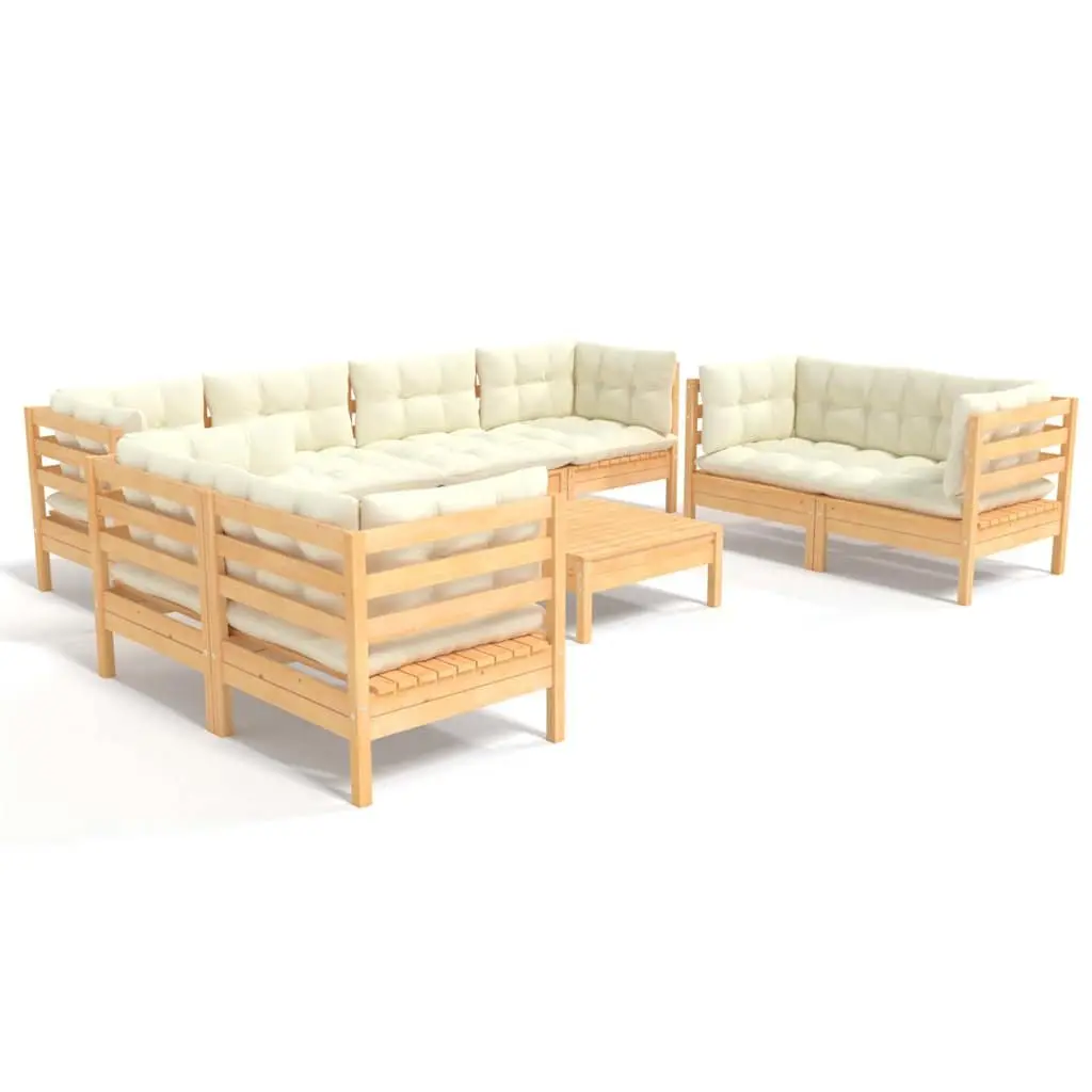 Garden Lounge Set 9 Piece Outdoor Patio Furniture Modular Cream Cushions Solid