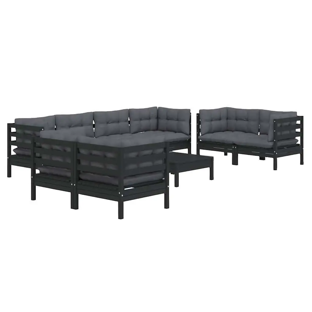 Garden Lounge Set 9 Piece Outdoor Patio Furniture with Cushions Black Modular