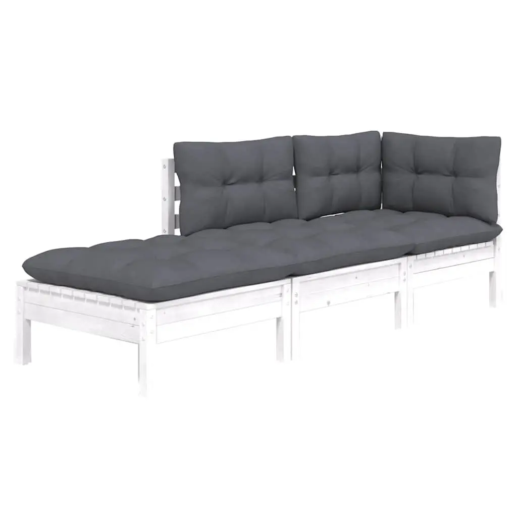 3 Piece Garden Lounge Set Solid Pinewood Outdoor Furniture White with Cushions