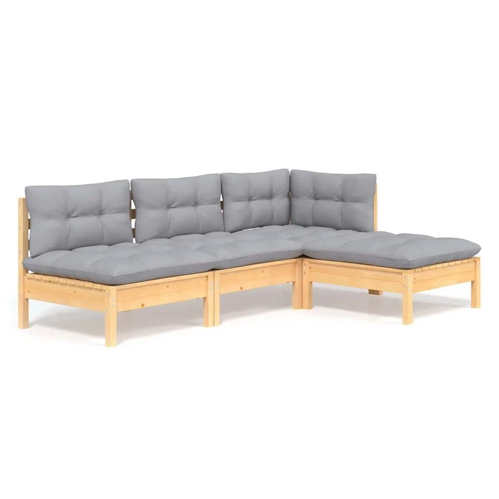 4 Piece Modular Garden Lounge Set Outdoor Furniture Solid Pinewood with Grey Cushions