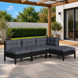 Versatile Black Pinewood Lounge Set for Outdoor Relaxation