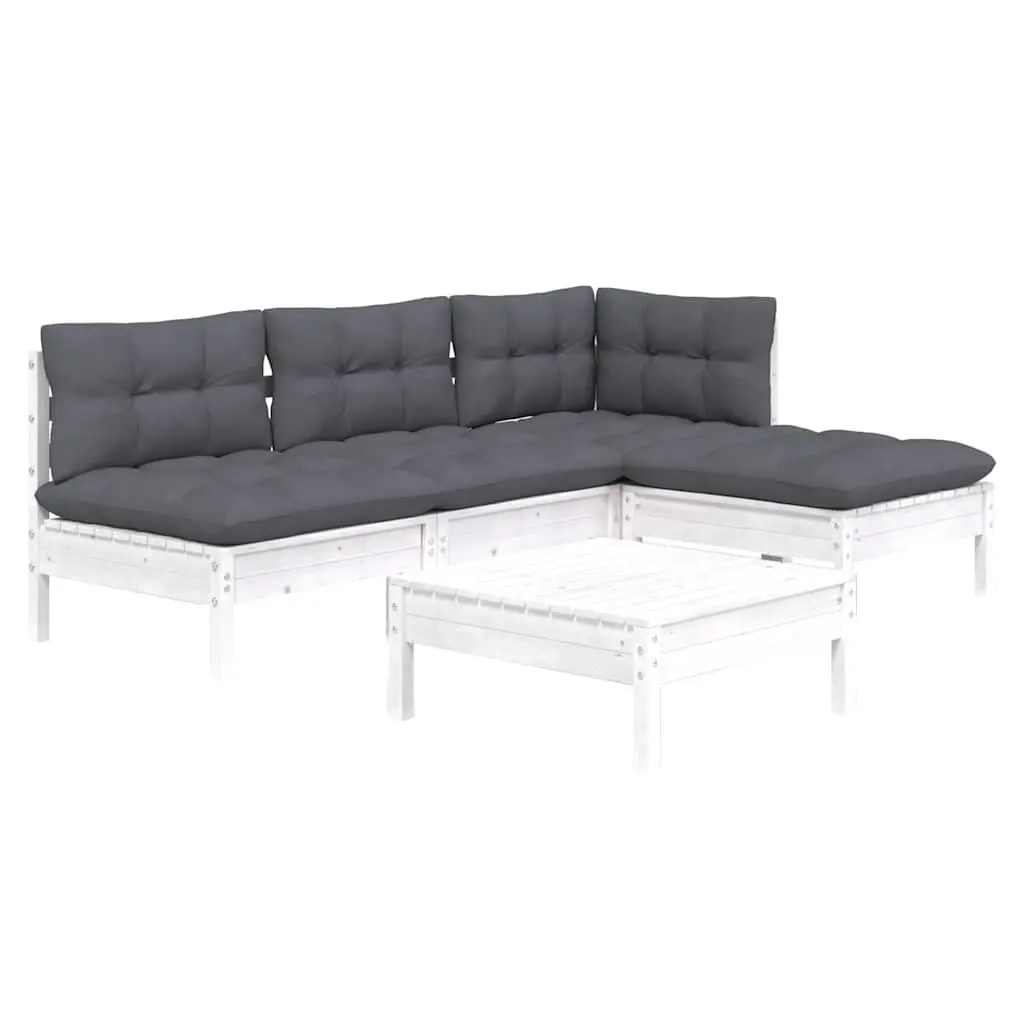 Garden Lounge Set 5 Piece White Pinewood Patio Furniture with Cushions Modular