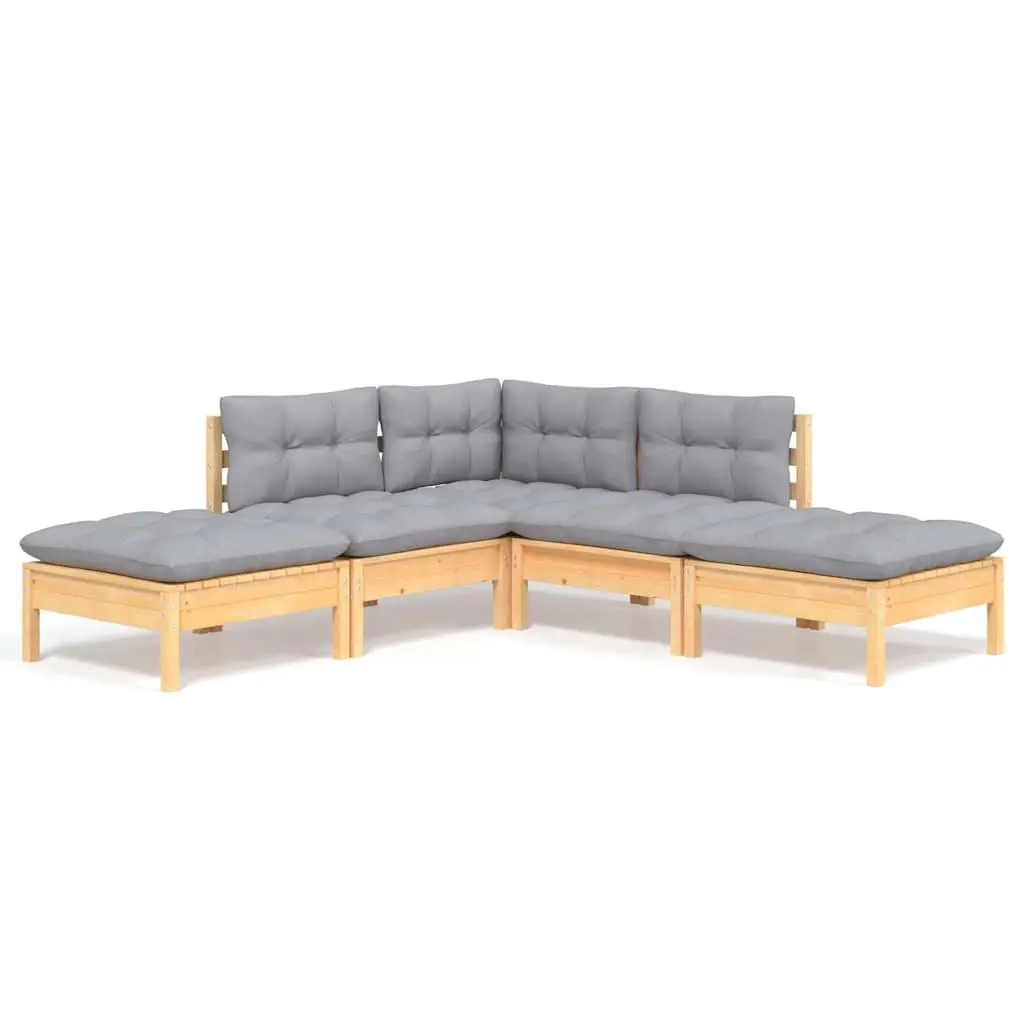 5 Piece Garden Lounge Set Outdoor Furniture Pinewood with Grey Cushions