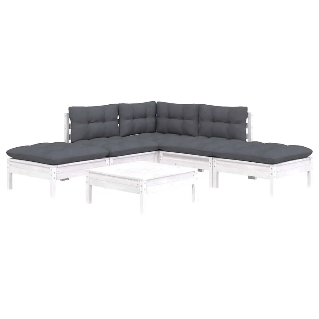 6 Piece Outdoor Lounge Set White Solid Pinewood Patio Furniture with Cushions