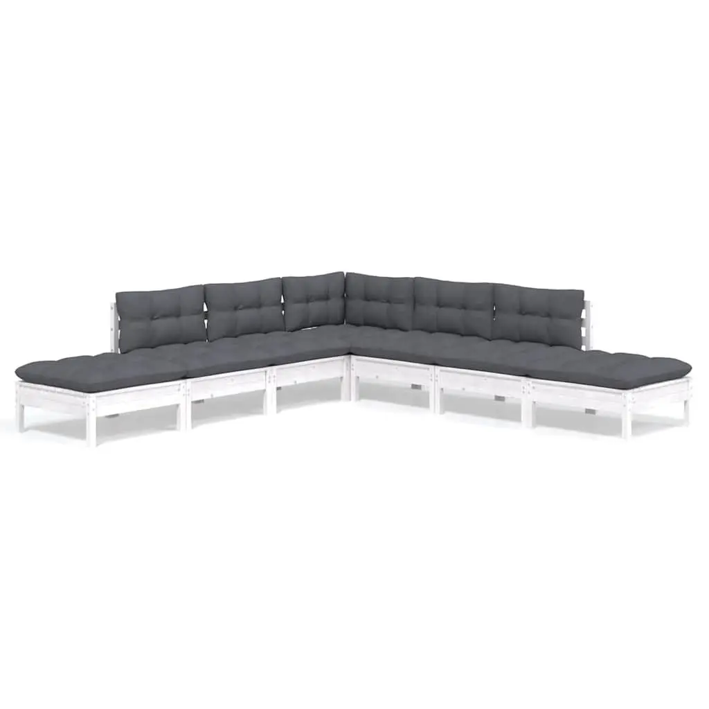 7 Piece Modular Lounge Set Solid Pinewood White with Cushions Outdoor Garden Furniture