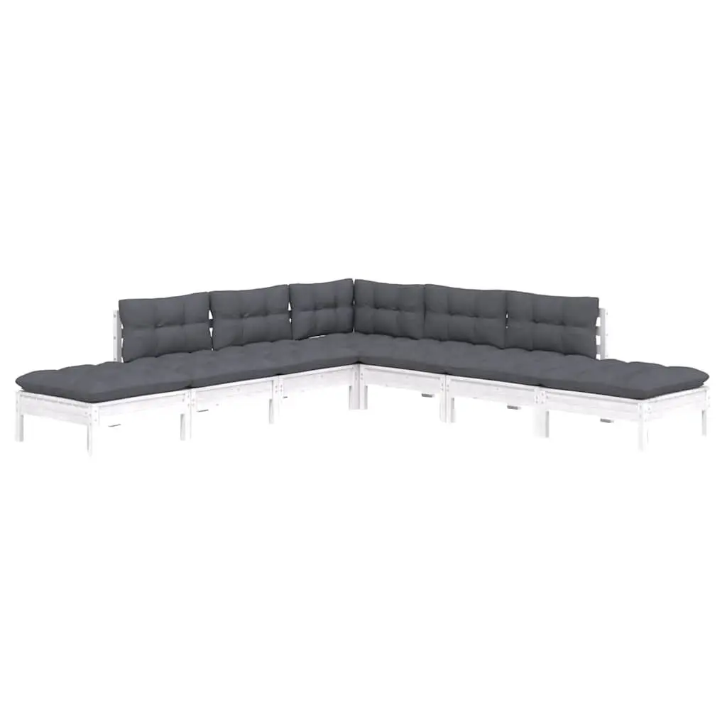 7 Piece Modular Lounge Set Solid Pinewood White with Cushions Outdoor Garden Furniture
