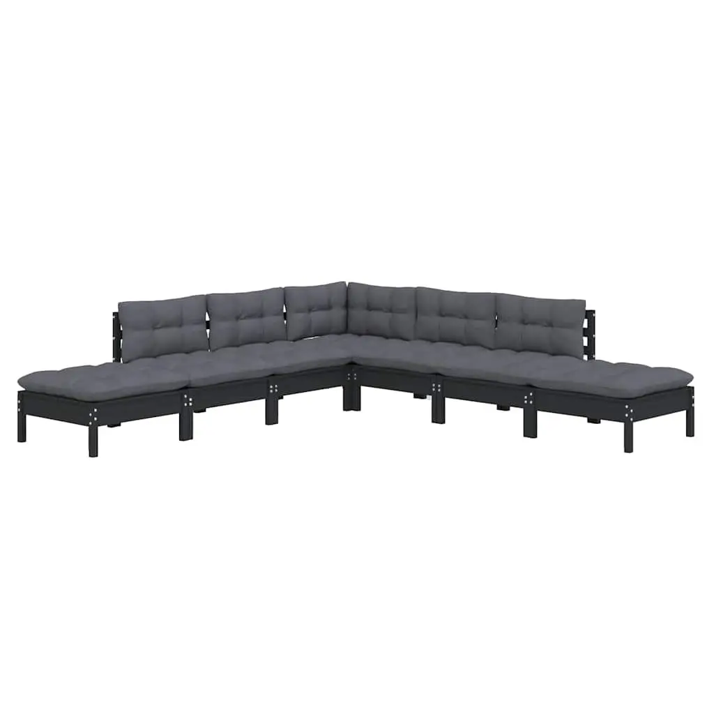 7 Piece Garden Lounge Set Solid Pinewood Black Outdoor Patio Furniture