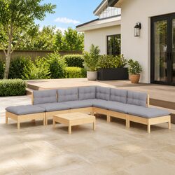 Garden Lounge Set 8 Piece Outdoor Furniture Pinewood Grey Cushions Patio