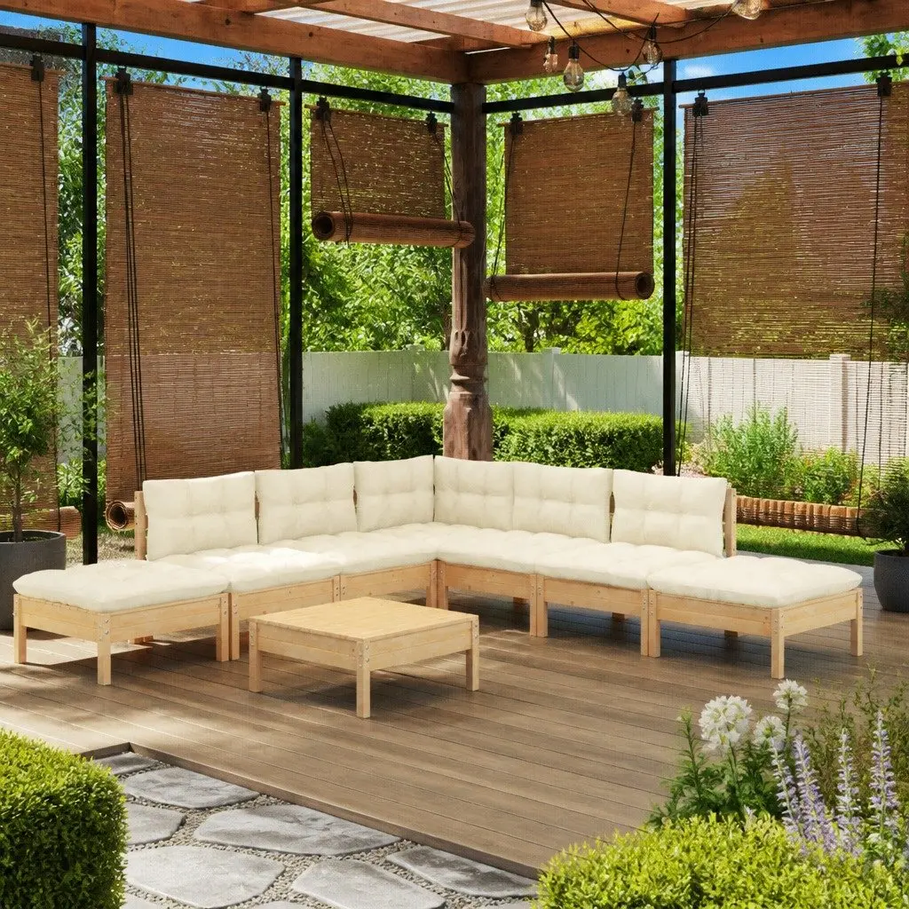 Garden Lounge Set Solid Pinewood 8 Piece Outdoor Patio Furniture with Cream Cushions