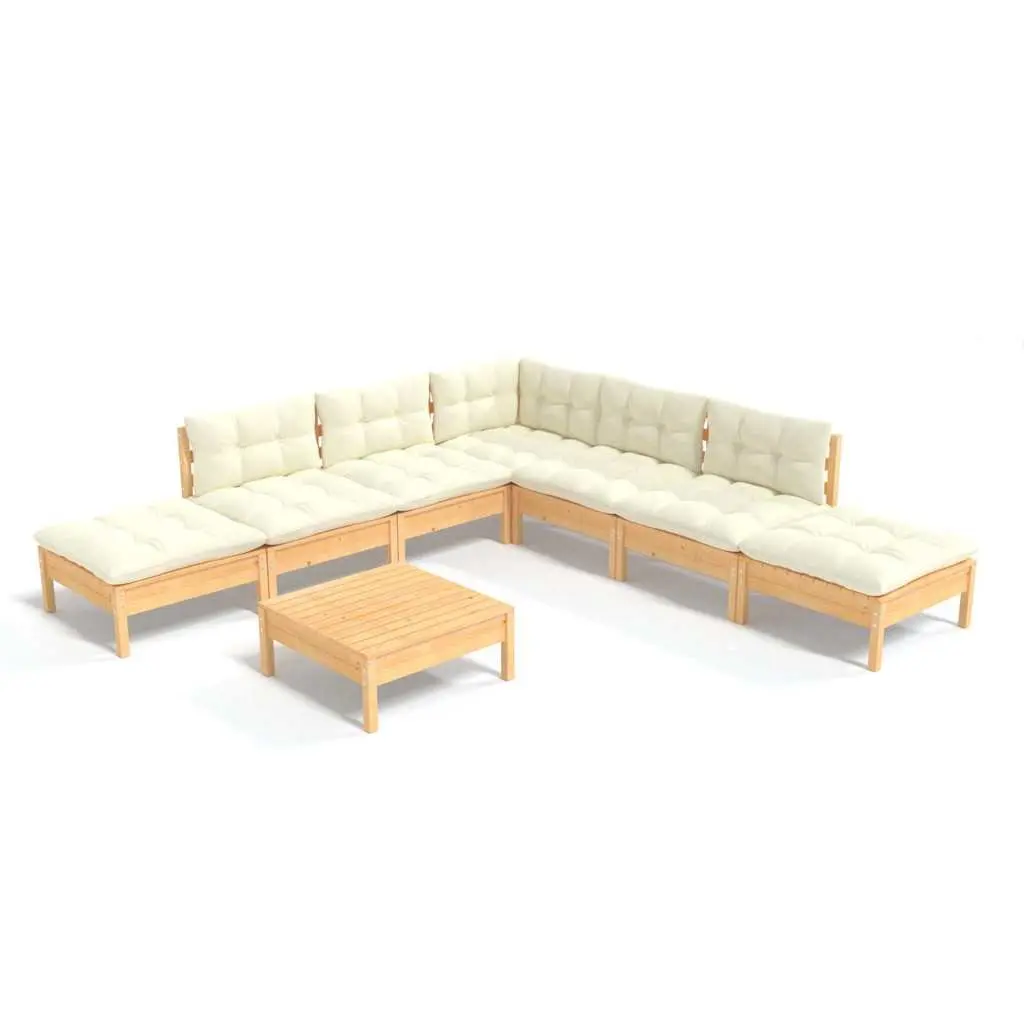 Garden Lounge Set Solid Pinewood 8 Piece Outdoor Patio Furniture with Cream Cushions