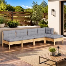 Garden Lounge Set 5 Piece Outdoor Patio Furniture with Grey Cushions Pinewood