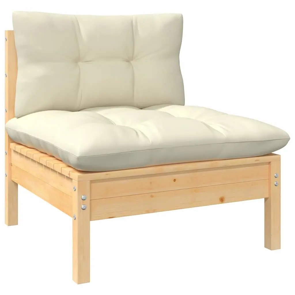 Garden Lounge Set 6 Piece Outdoor Patio Furniture with Cream Cushions Pinewood